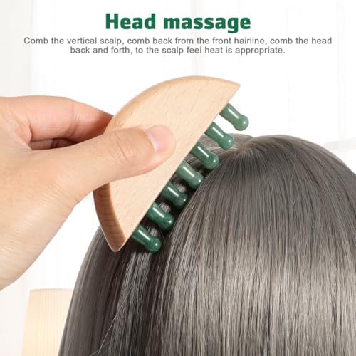 Jade Head Massage Comb Wooden Scalp Massager Hair Growth Tool for Relaxation and Stress Relief 3.85X1.96X0.78 Inch