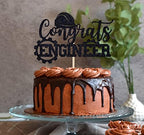 Congrats Engineer Cake Topper, Future Engineer Decor, Class of 2026 Engineer Graduation Party Decoration Supplies Black Glitter