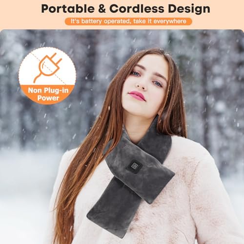 Neck Heating Pad Cordless, Rechargeable Heated Scarf with 5000mAh Power Bank, Portable Neck Warmer with 3 Heating Levels, Heating Pad for Neck Pain Relief and Stiffness, Christmas Gift, Grey