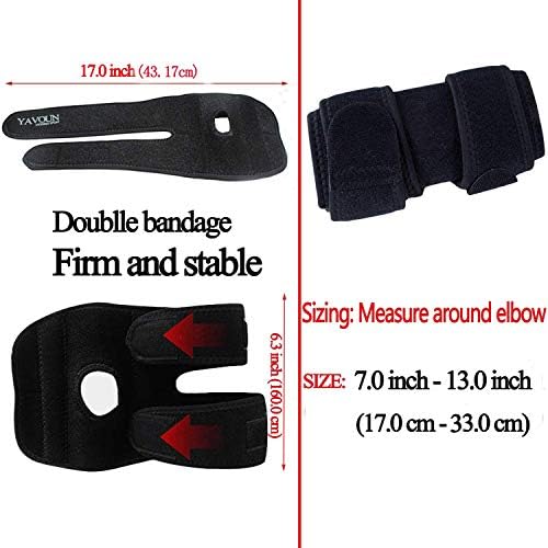 Elbow Brace, Adjustable Tennis Elbow Support Brace, Great For Sprained Elbows, Tendonitis, Arthritis, basketball, Baseball, Golfer's Elbow Provides Support & Ease Pains (Black)