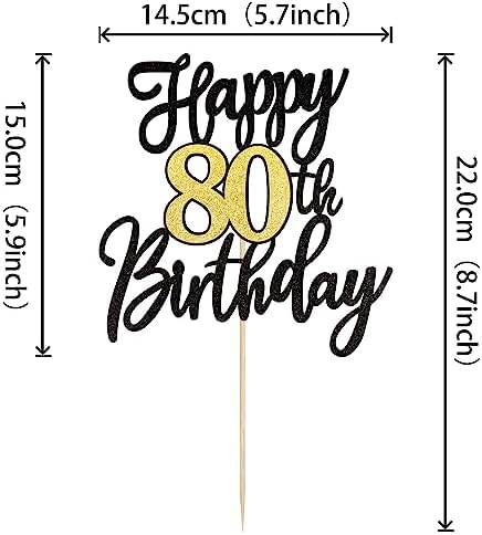 1 PCS Happy 80th Birthday Cake Topper Black Gold Glitter Cheers to 80 Years Birthday Cake Pick 80 Fabulous Cake Decoration for Happy 80th Birthday Anniversary Party Cake Decorations Supplies