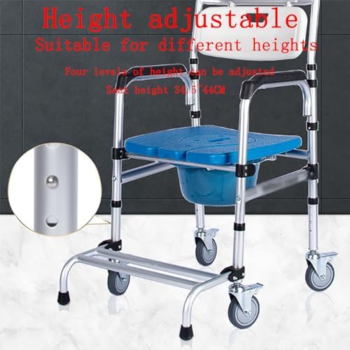 Bedside Commode Chair with Brake Wheels, Multifunctional Shower Rolling Chair, Elderly Toilet, Adjustable Toilet
