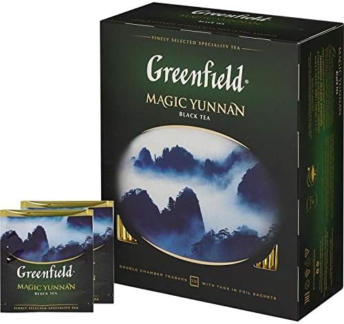 Greenfield Magic Yunnan Black Tea, 100 Double Chamber Tea Bags, Premium Chinese Yunnan Blend, Rich & Malty, Smooth Finish, Individually Sealed Foil Sachets, Caffeinated
