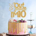 Out Single Digits I'm 10 Cake Topper, Double Digits 10, for Boys Girls 10th Birthday Decorations, Happy 10th Bithday Decorations Gold Glitter