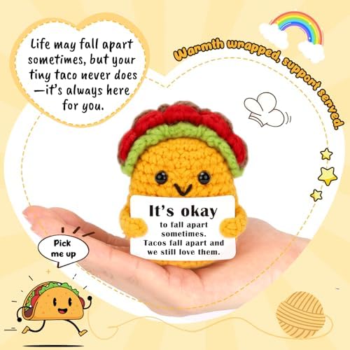 OCCdesign Mini Inspirational Gift for Women Men Christmas Birthday Handmade Crochet Taco for Encouragement Support Get Well Soon Self Care Gift for Best Friends Sister Mom Mental Health Cheer-Up
