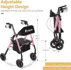 Lightweight Rollator Walker with Seat & Backrest - Foldable Mobility Aid for Seniors, 8" Large Airless Tires, Adjustable Height,Brake,Storage Bag,300 lbs Capacity,4 Wheel Rolling Walkers for Adults