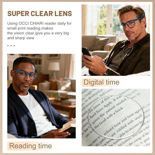 OCCI CHIARI XL Reading Glasses Men Large head Comfortable Readers 1.0 1.25 1.5 1.75 2.0 2.25 2.5 2.75 3.0 3.5 4.0 5.0 6.0(2.0x Blue)