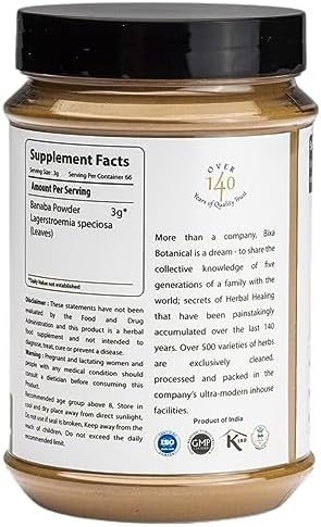bixa BOTANICAL Ayurvedic Natural Herbal Supplement Banaba Leaf Powder Pure Authentic Premium Quality (Lagerstroemia speciosa) 7 Oz (200g), Natural Antioxidants