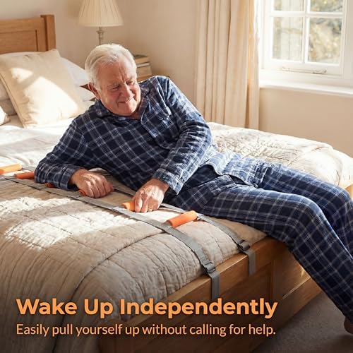 Bed Ladder Assist Device for Elderly to Sit Up - Pull Up Strap & Rope Handrail for Seniors, Handicap, Parkinsons, Surgery Recovery - Adjustable Mobility Aid with Soft Foam Handles & DIY Glow Tape