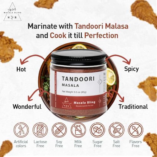 Masala Bling Tandoori Spice Blend, Authentic Indian Seasoning for Chicken, Cottage Cheese (Paneer), and Marinades, Ground Powder, 3.0 oz Jar