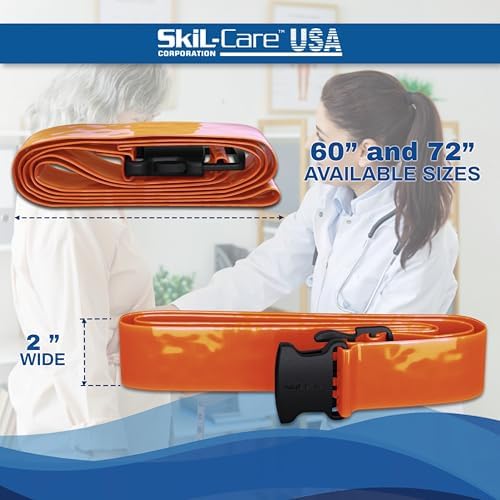 Skil-Care BioShield Wipe-Clean Gait Belt, 72"L, Orange, Caregiver Lifting Straps for Elderly Transfer Belt & Walking Support, Heat-Sealed Vinyl with Safety Buckle, 914388