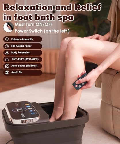 Collapsible Foot Spa with Heat, Bubble,Temp Control,Remote Control, Color Touch Screen Foot Bath Massager with 6 Massage Rollers,Foot Soaking Tub,Pedicure Foot spa for Stress Relief (Deep Grey)