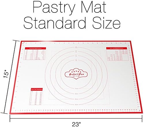 Silicone Pastry Mat Standard 15 x 10 in Nonstick Dough Rolling Mat with Measurements Inch and cm Circles Conversion Charts BPA Free Heat Resistant to 450 F Dishwasher Safe