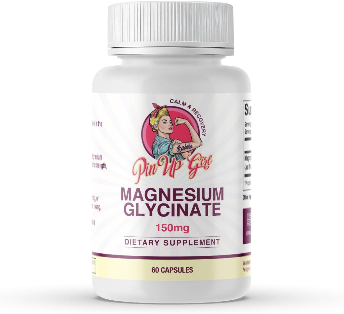 Pin Up Girl Magnesium Glycinate for Women – 150mg Chelated for Bioavailability – Premium, High Absorption, Non-Laxative – 60 Capsules
