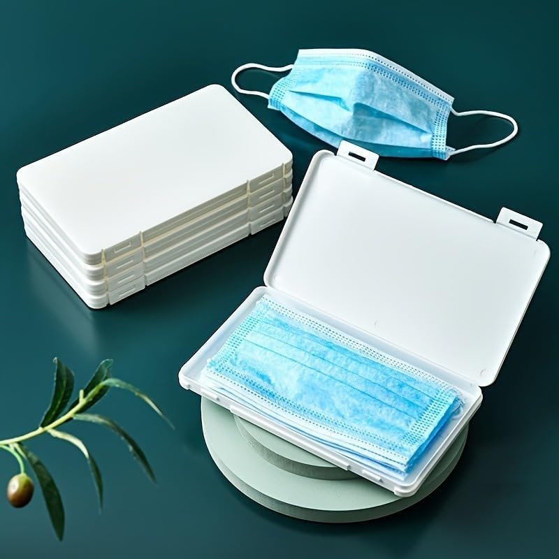 2PCS Portable Face Mask Storage Box White Multi-Compartment Transparent Plastic Dust-Proof Organizer Travel Home Office Foldable Convenient Mask Holder