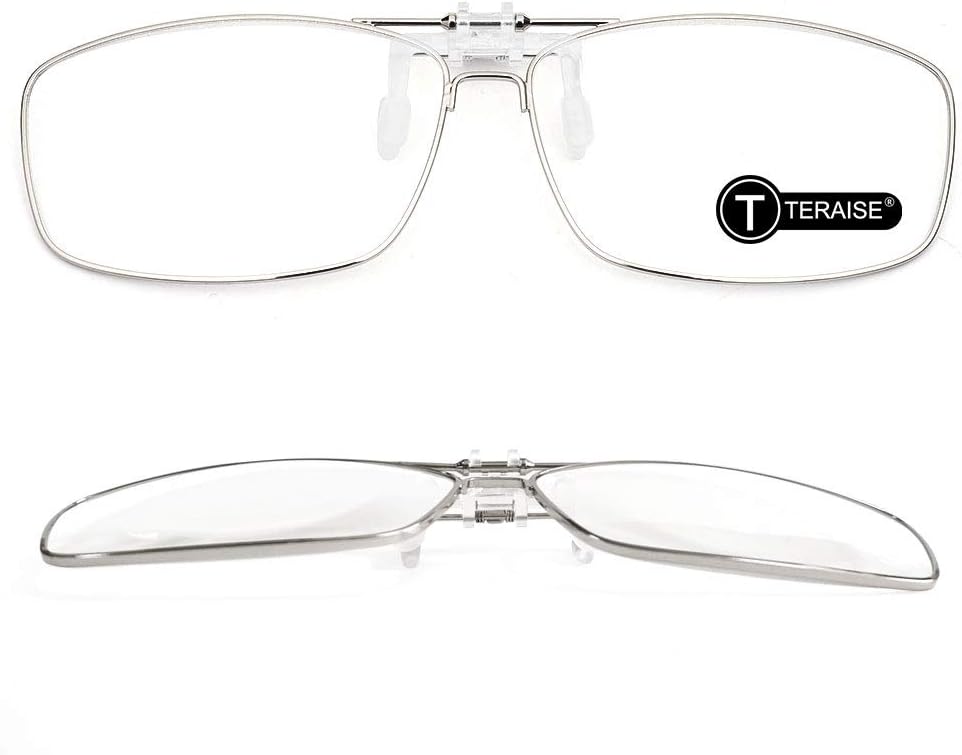 TERAISE Clip on Reading Glasses with Flip Up Function Metal full-Frame Clipped on prescription glasses Designed for myopia Fashion Readers for men and women HD lens Portable glasses case(2.0X)