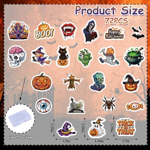 72PCS Edible Halloween Cupcake Toppers Wafer Paper Pumpkin Skull Ghost Cake Decorations Trick or Treat Cupcake Picks for Halloween Theme Party Birthday Decor Supplies