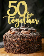 50 Years Golden Cake Topper, Happy 50th Anniversary, 50th Wedding Anniversary Decoration, 1 Count, 7.3 Inches, Gold Double Sided Glitter Cardstock