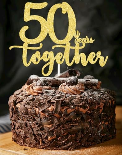 50 Years Golden Cake Topper, Happy 50th Anniversary, 50th Wedding Anniversary Decoration, 1 Count, 7.3 Inches, Gold Double Sided Glitter Cardstock