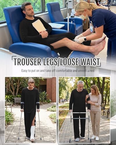 August Alley Men Full Tear Away Suit Set 2 Pcs Open Post Shoulder Shirt invalid Pants Recovery Pajama Fracture Care Bedridden