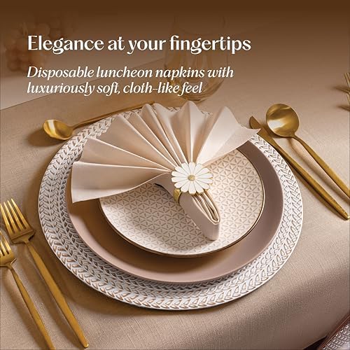 Disposable Linen-Feel Black Napkins, 6.5" x 6.5" Paper Napkins For Wedding, Party, Dinner Or Holiday (100 Pack)