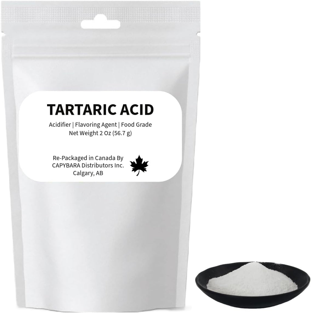 Tartaric Acid Food Grade - 2 Oz (56.7 g) - Used In Making Wine Cider Mead Beer Baking - Sold by CAPYBARA Distributors Inc.
