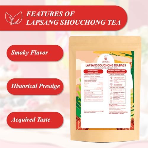 WT WEETEE Lapsang Souchong Tea Bags, 100 Count Smoky Black Tea, Natural Caffeine & Antioxidant, Classic Specialty Chinese Tea, Resealable Kraft Bag | Brew Hot or Iced