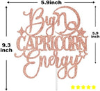 Big Capricorn Energy Cake Topper, Happy Birthday Capricorn in December/January, Capricorn Season, 12 Zodiac Constellation Theme Birthday Party Decoration Supplies, Rose Gold Glitter