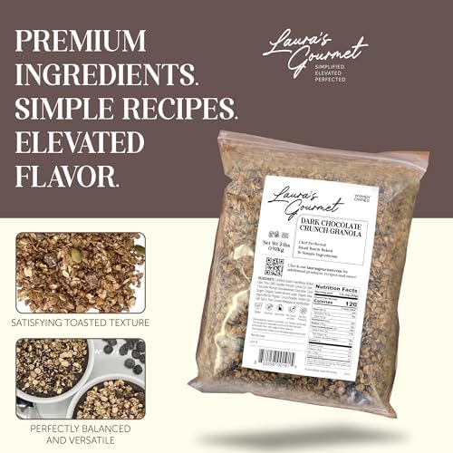 Laura's Gourmet Granola Dark Chocolate Crunch, 2 lb, Gluten-Free Oats, Vegan, Dairy & Soy Free Snack, Organic Agave, Bittersweet Chocolate & Cocoa, Artisan, Breakfast Cereal, Non-GMO, Natural