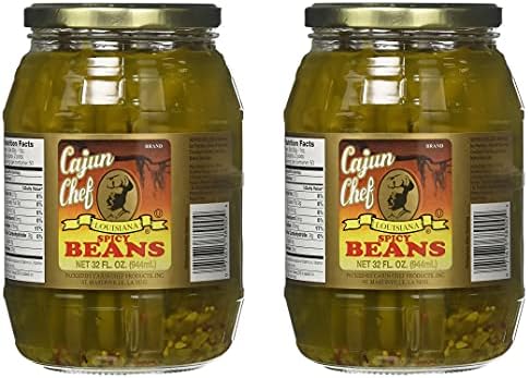 Cajun Chef Louisiana Spicy Green Beans - 32 oz (Pack of 2) - Bold Cajun Flavor - Perfect for Hors d'Ouevres, Cocktail Parties, as a Salad Garnish, Bloody Marys and More - Versatile and Delicious