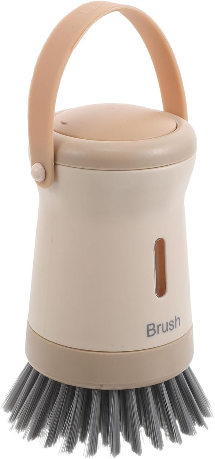 DECHOUS Dish Scrubber with Soap Dispenser Palm Brush for Dishes and Pots Kitchen Scrub Brush in Cream Color Multi-use Cleaning Tool for Household Sink and Cookware