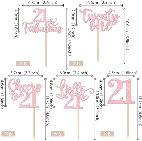 30 PCS Happy 21st Birthday Cupcake Toppers Glitter Twenty One Hello 21 Cupcake Picks 21 & Fabulous Cheers to 21 Years Cake Decorations for 21st Birthday Anniversary Party Supplies Pink