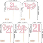 30 PCS Happy 21st Birthday Cupcake Toppers Glitter Twenty One Hello 21 Cupcake Picks 21 & Fabulous Cheers to 21 Years Cake Decorations for 21st Birthday Anniversary Party Supplies Pink