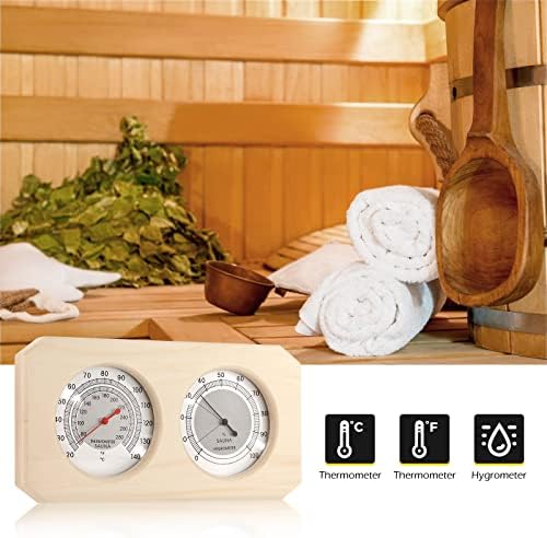 Dyna-Living 2 in 1 Sauna Wooden Sauna Hygrothermograph Indoor Fahrenheit Thermometer and Hygrometer for Hotel or Sauna Room