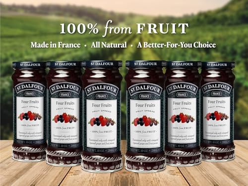 St. Dalfour Four Fruits Spread 6 Pack, 100% from Fruit, No Cane Sugars, No Corn Syrups, 10 oz Jars