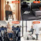 Wheelchairs for Adults, Foldable Wheelchair Lightweight Aluminum Frame with Handbrakes & Telescopic Handle, Portable Travel Chair for Seniors, No Installation, White