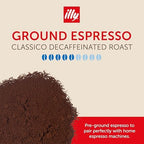 illy Decaf Ground Espresso Coffee, Classico Decaffeinated Medium Roast, 100% Arabica, Premium Italian Coffee, Pre-Ground for Espresso Machines, 8.8oz, 6 Pack