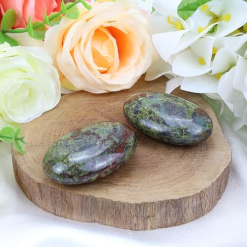 MAIBAOTA 2.4" Large Bloodstone Crystals Stone Polished Palm Stone Healing Crystals 0.7" Thick Natural Reiki Gemstone Worry Stone Energy Balancing Anxiety Stress Relief Meditation 1 Pc