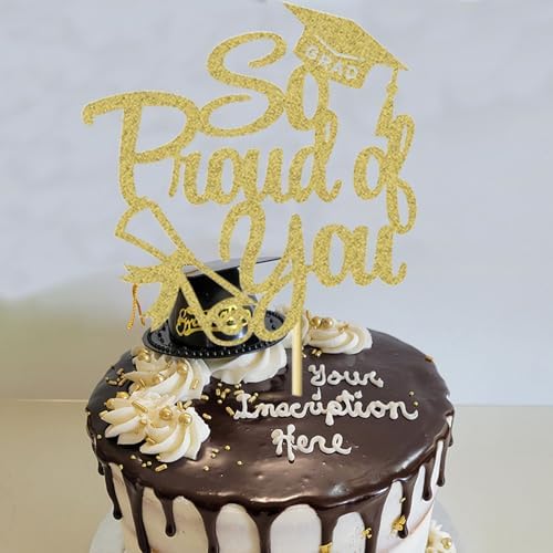 1Pc So Proud of You Cake Topper 2025 Graduation Cake Topper for Senior High School Graduation Congrats Grad Party Decorations Supplies - Gold
