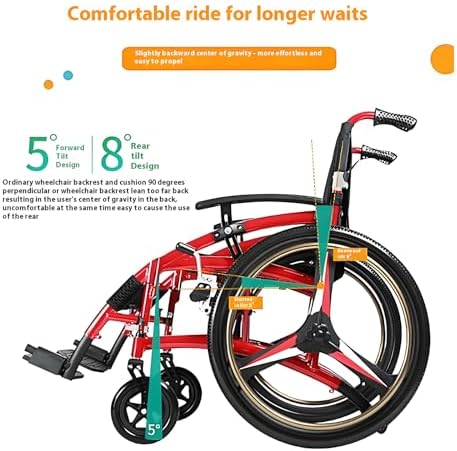 Ultra Lightweight Folding Wheelchair 300lbs Capacity, All Terrain Self-Propelled Manual Wheelchair for Adults with Anti-Tipping Wheels, Breathable Cushion & Detachable Footrest