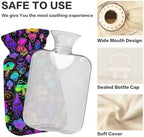 Neon Color Hippie Mushroom Hot Water Bottle with Cover, 2Liter Soft Velvet Winter Warm Water Bag for Neck and Shoulder Pain Relief Period Cramps Bed Hand Feet Warmer
