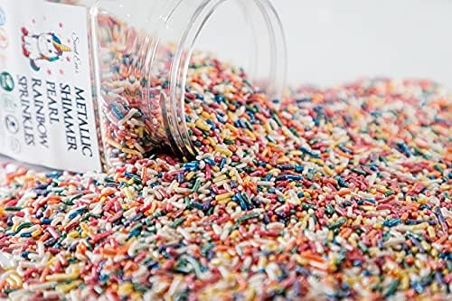 Sweet Eva’s METALLIC SHIMMER PEARL RAINBOW SPRINKLES-Dairy Free,Gluten-free,Egg Free,Vegan,Soy Free,Nuts Free,Kosher,Cookies,Cupcakes,Cake Topper,Jimmies,Large,Bulk Candy,1.5 LBS Large,1.5 Pound
