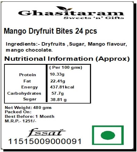 Ghasitaram Gifts Rakhi Gifts for Brothers Rakhi Sweets - Mango Drfruit Bites 24 pcs with Beads Rakhi