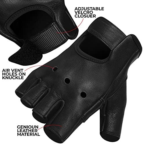 MARIB Leather Half Finger Cycling Wheelchair Gym Bus Driving Weight Lifting Glove