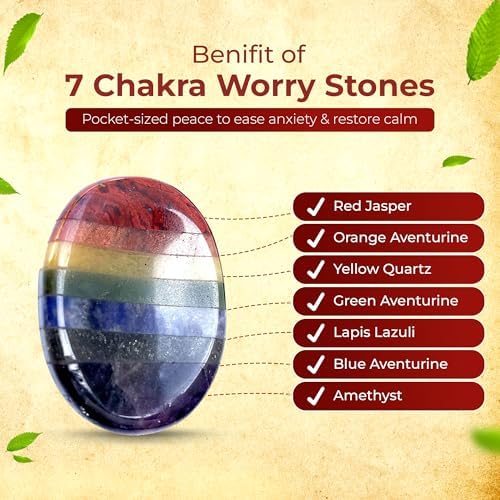 7 Chakra worrystone for Anxiety Relief,Natural Healing Crystal Thumb Stone for Meditation,Energy Balancing,Reiki,Pocket Stone,Spritual Gift for Women and Men