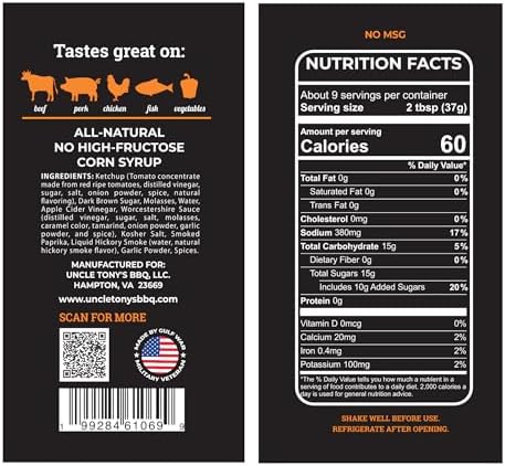 Uncle Tony’s BBQ Sauce – 2024 World Champion Barbecue Sauce – Sweet & Smoky Kansas City Style – All-Natural, Award-Winning Flavor – 12 oz