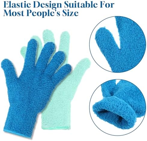Nogeqi 2 Pairs Microfiber Gloves for Plants, Reusable Dusting Gloves, Washable Microfiber Dusting Mitt for Plants Cars House Furniture Blinds Kitchen Small Objects Cleaning (Mint Green, Royal Blue)