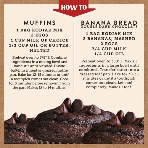 Kodiak Cakes Power Bake Muffin Mix, Double Dark Chocolate, 14 Ounce (Pack of 6)