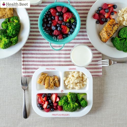Health Beet MyPlate Portion Control Plate, 8" x 10" - Kids Plate with 3 Divided Sections for Protein, Grains & Fruits + Veggies, Dishwasher & Microwave Safe Plates with Dividers, 1 Pack
