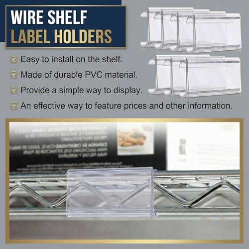Kathfly 100 Pcs Plastic Wire Shelf Label Holder, Sign and Ticket Holder Clips with Paper Insert Area 3"x1.25" Compatible with Metro 1-1/4 Inch Shelves, Label Inserts Included